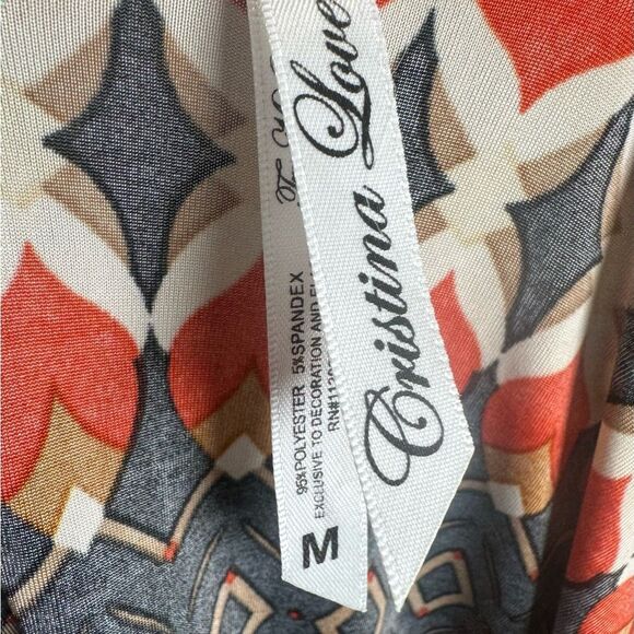 Cristina Love black and burnt orange abstract print smocked dress size medium - Picture 4 of 5